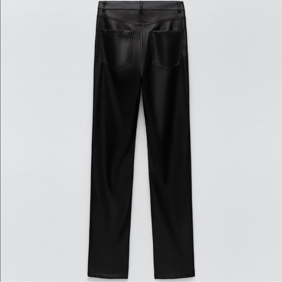ZARA FULL LENGTH VEGAN LEATHER SPLIT HEM TROUSERS - Picture 6 of 6